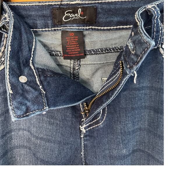 Earl Mid-Rise Straight Leg  Gem Embellished Jeans Size 10 in Blue - Picture 4 of 7